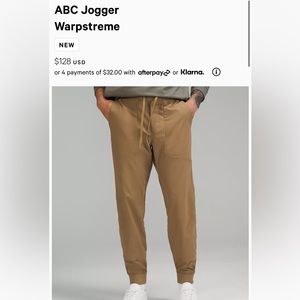 Men’s Lululemon ABC Warpstream pants. NEW WITH TAGS. NEVER WORN.